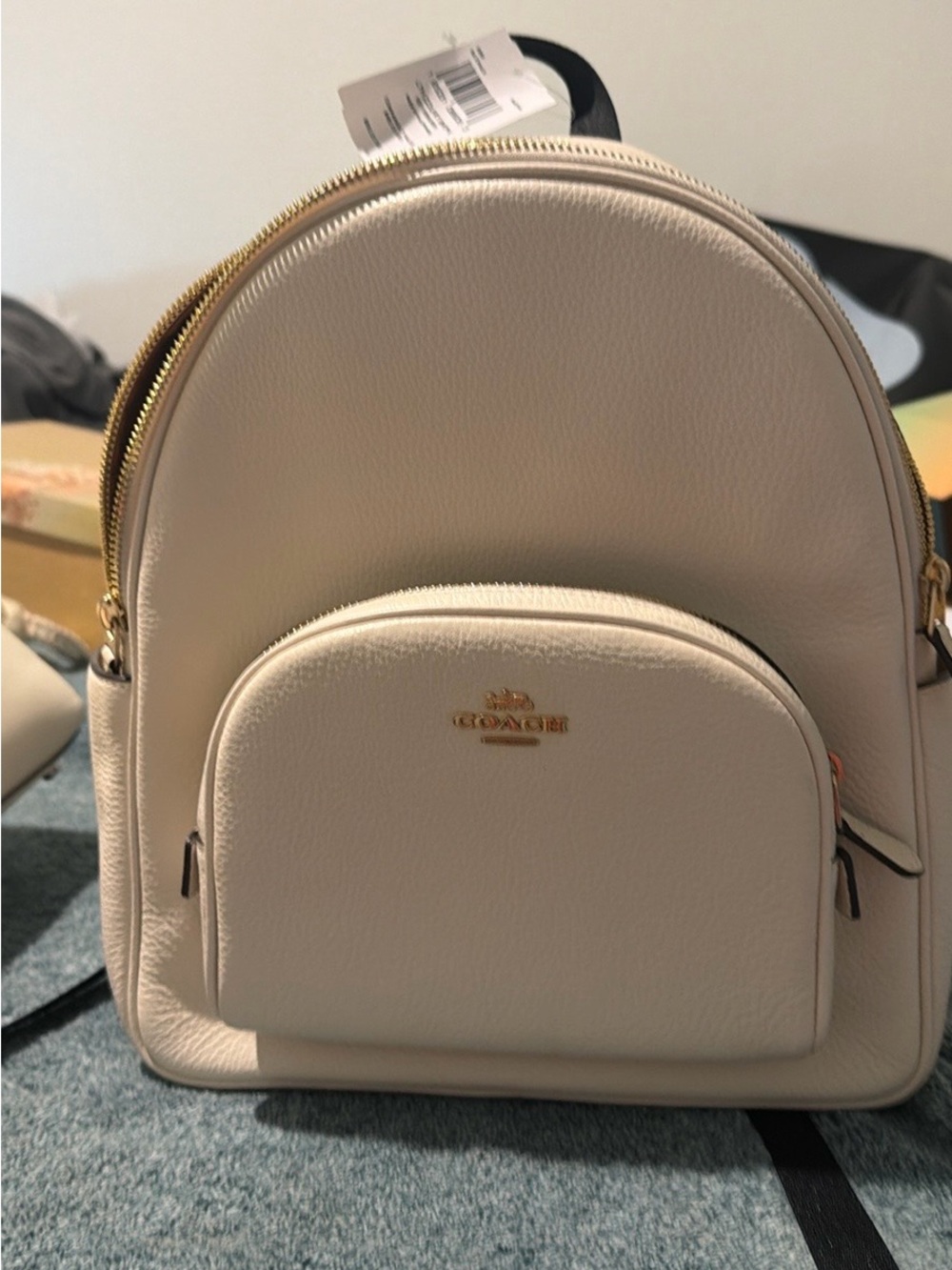 Coach Mini Pebble Leather Backpack in Chalk White with Gold Hardware